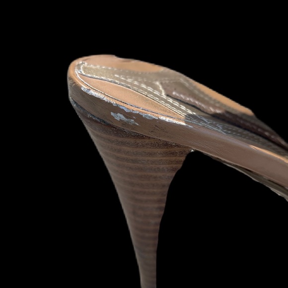 Adrienne Vittadini Laser Cut Tan Nude Slingback Open Toe Heels Size 10 M READ - Picture 10 of 13